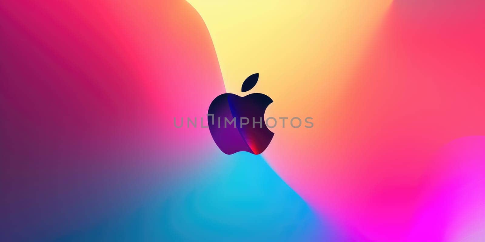 A glowing Apple logo with a rainbow background. AIG51A.