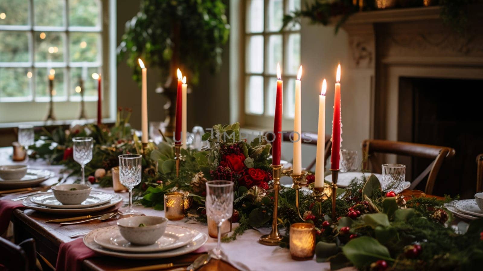 Holiday table decor, Christmas holidays celebration, tablescape and dinner table setting, English country decoration and home styling inspiration