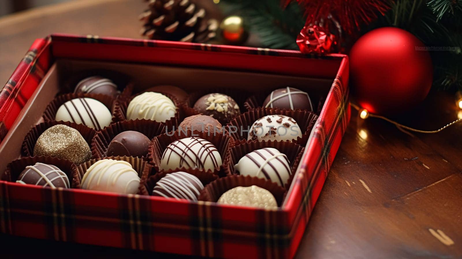 Christmas present, holidays and celebration, box of chocolate pralines, winter holiday gift idea