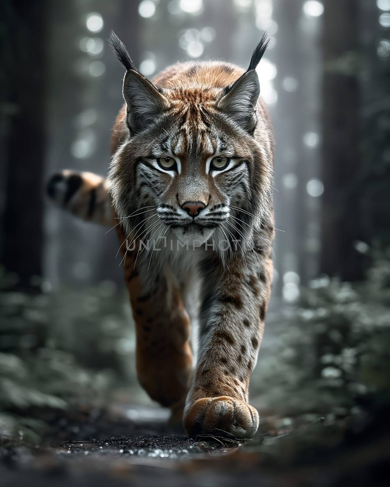 A wild eurasian lynx in the wildness, bobcat in a forest in nature