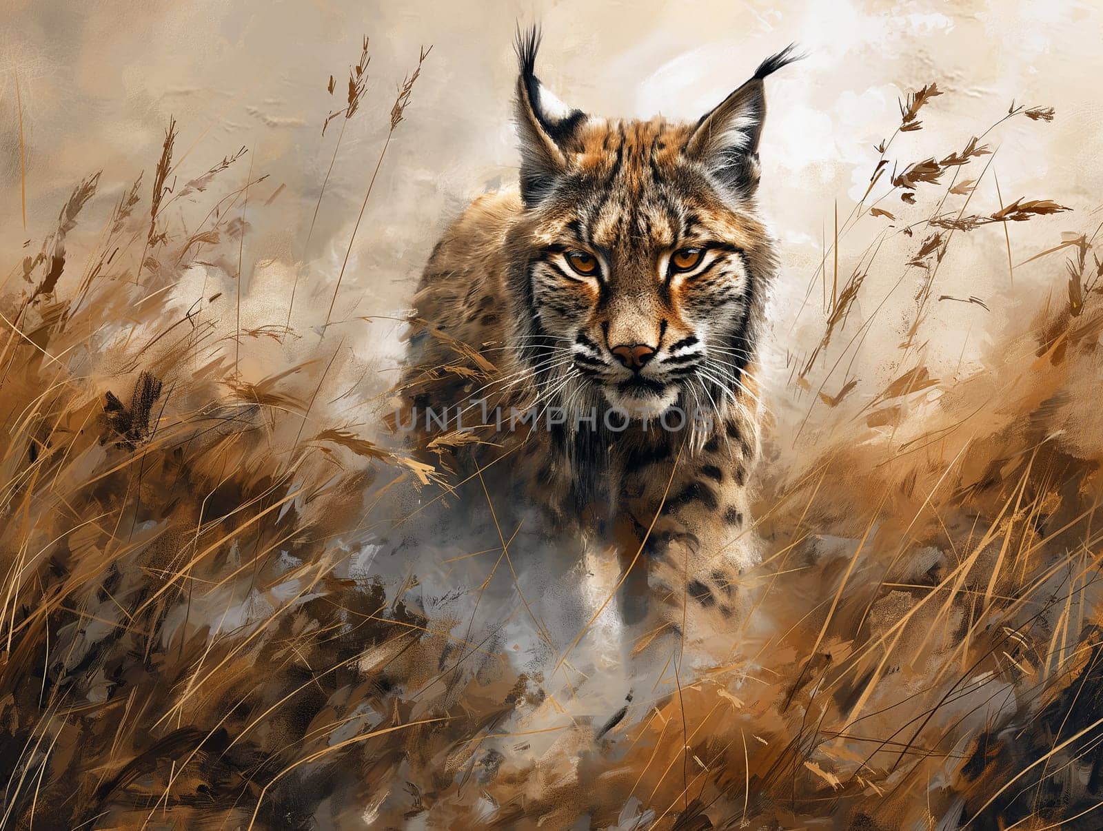 An illustration of a wild eurasian lynx hunting