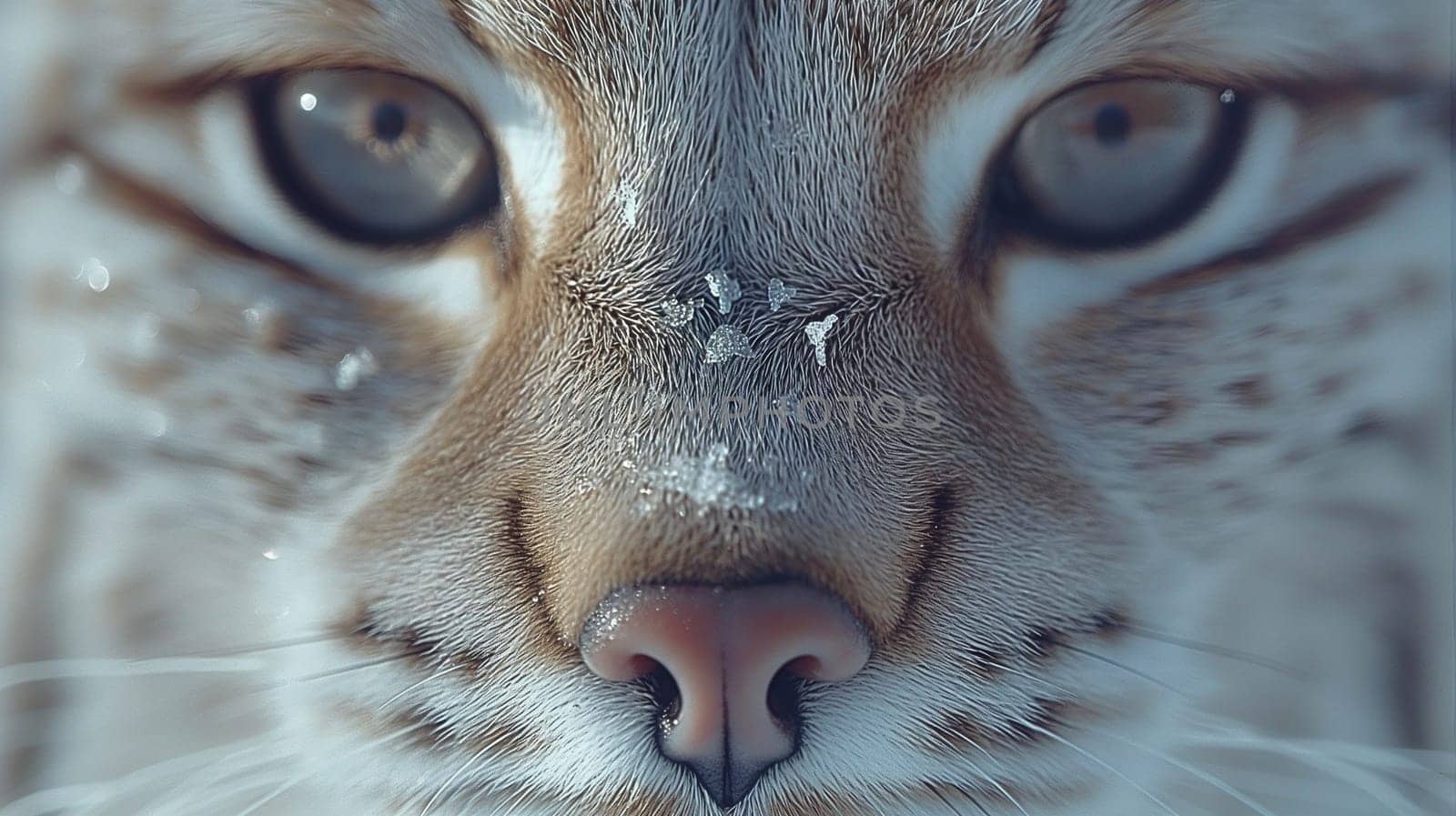 A close up of a wild eurasian lynx in nature with snow at winter