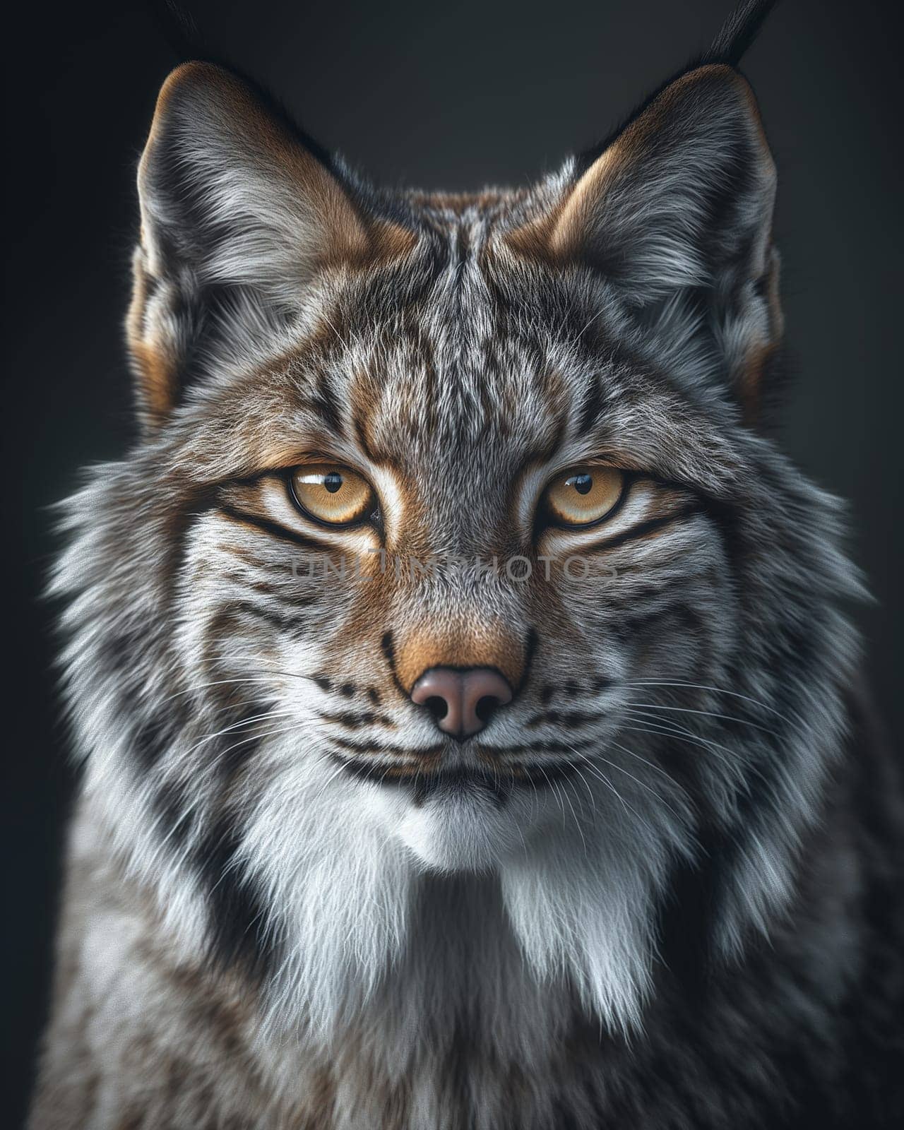 A wild eurasian lynx on dark grey background