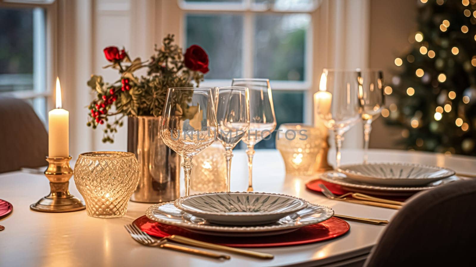 Festive date night tablescape idea, dinner table setting for two and Christmas, New Year, Valentines day decor, English countryside home styling