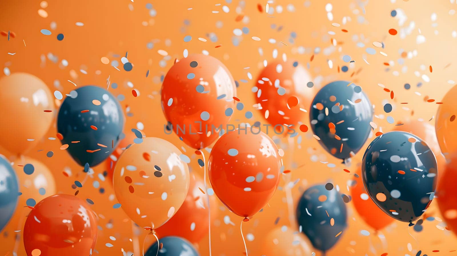 Electric blue liquid bubbles and orange fluid organism float underwater, creating a colorful scene reminiscent of balloons and confetti in the air