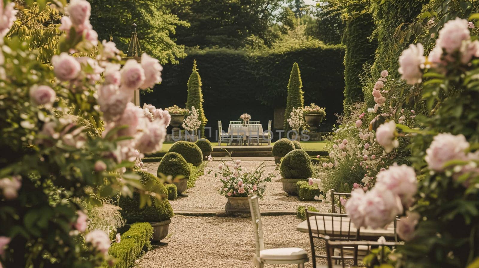 Wedding decoration with peonies, floral decor and event celebration, peony flowers and wedding ceremony in the garden, English country style