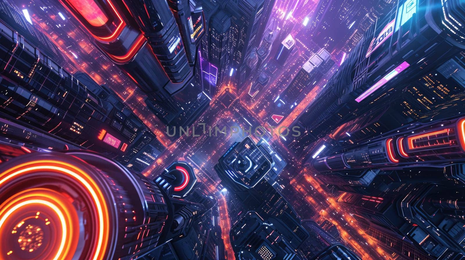 Futuristic city glows with soft hues, complemented by the sleek design of hovering vehicles above the vibrant skyline. Resplendent.