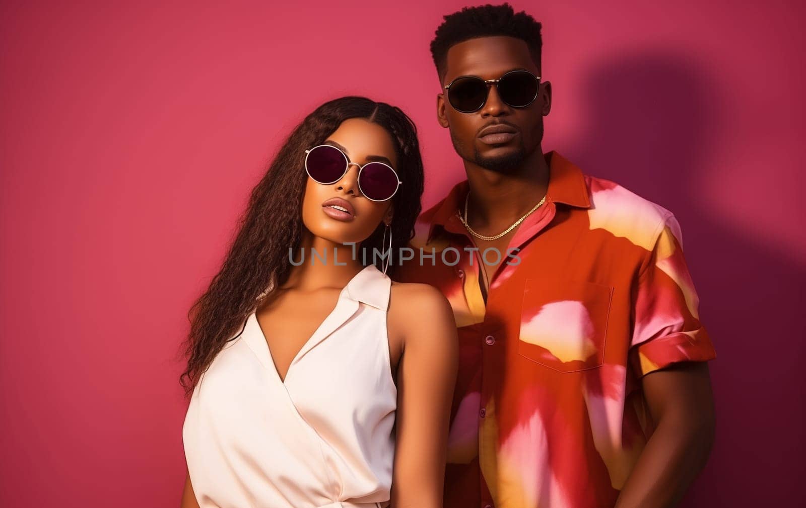 Portrait of stylish beautiful black woman and man, modern african young couple posing together by Rohappy