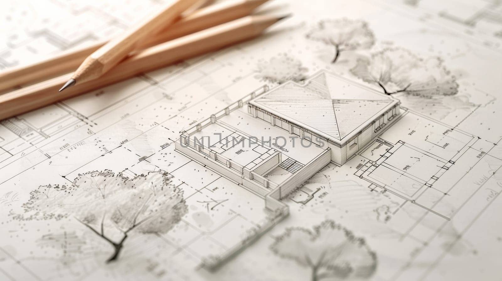 A creative drawing of a house floating on top of a table, showcasing innovative design and architectural ideas. Generative AI by AnatoliiFoto