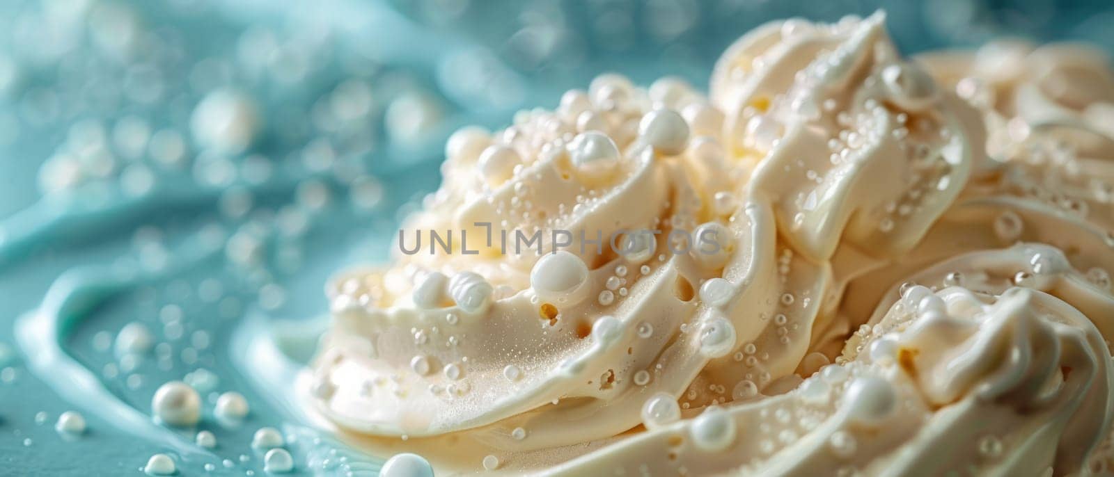 Ice Cream Swirl Close Up. Frozen Yoghurt Creamy Texture Background. Summer Food Banner. by iliris