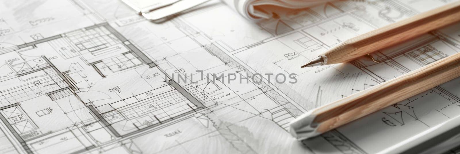 A blueprint of a house being meticulously drawn with a pencil and ruler, showcasing intricate design details for a project renovation.