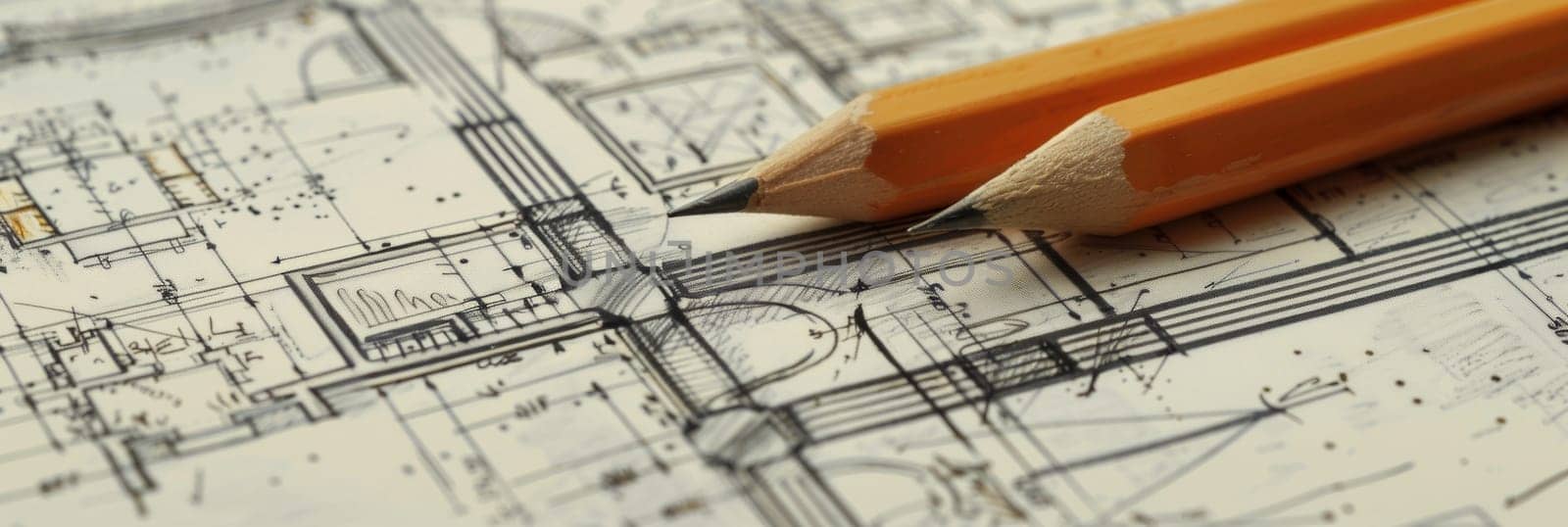 A pencil lies elegantly upon a blueprint, symbolizing creativity and precision in design and construction projects.
