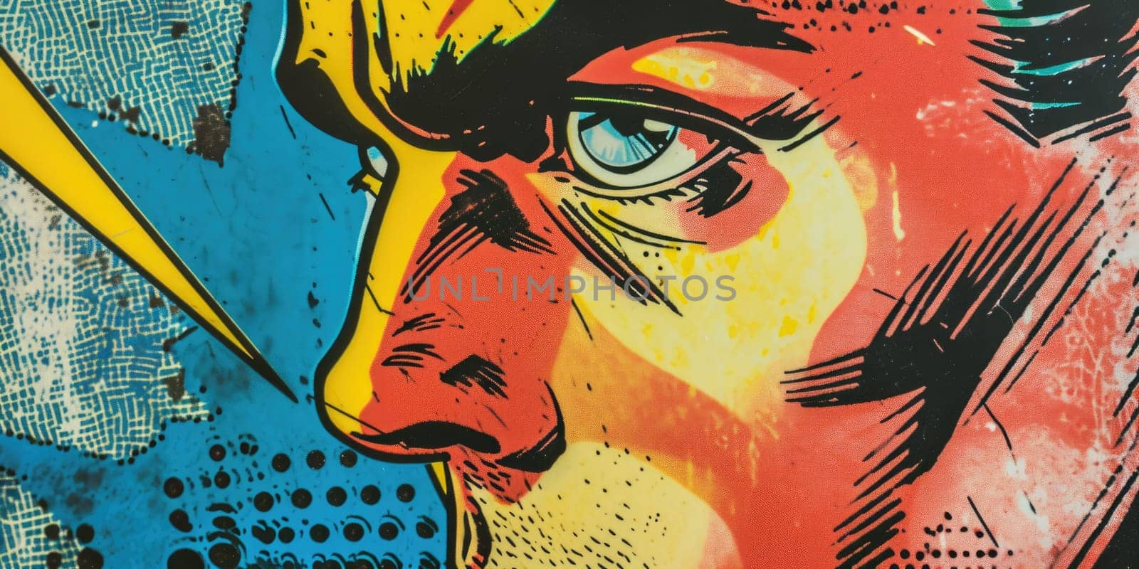 The close up picture that has been drawn in retro or vintage art style comic about confident, handsome, and bold male human looking or staring something outside camera that cannot be captured. AIGX01.