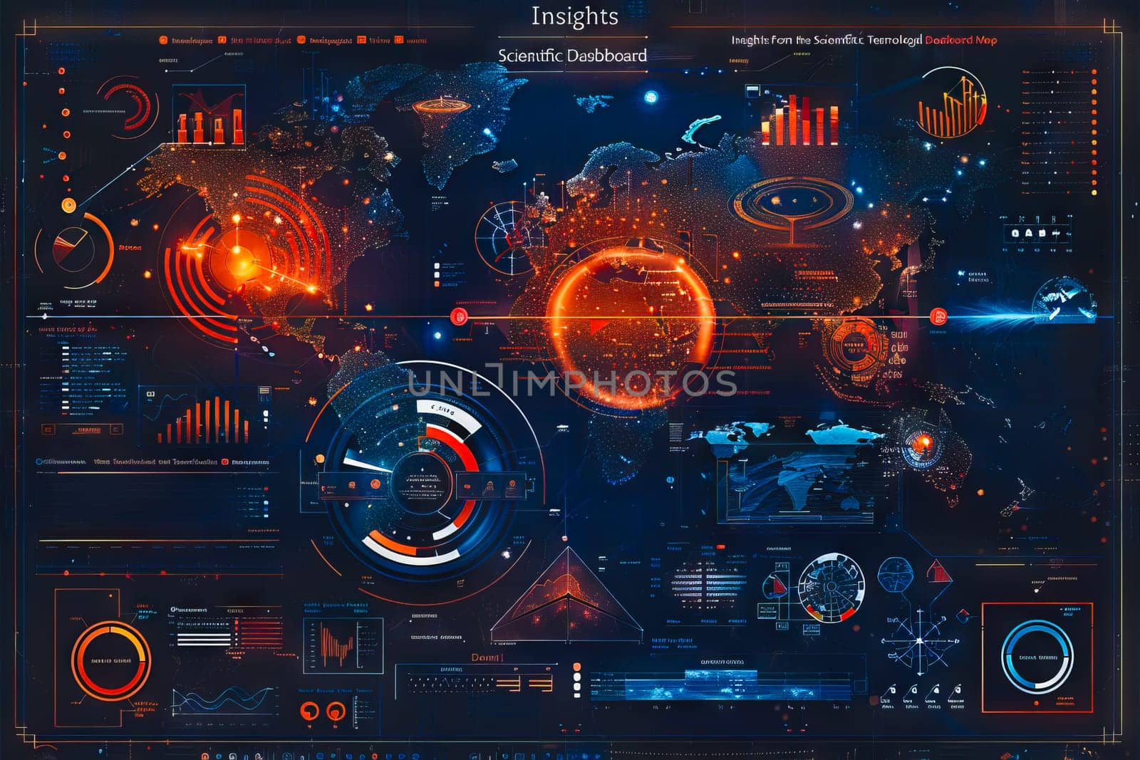 Diagram Scientific information futuristic and Technological Dashboard Map.