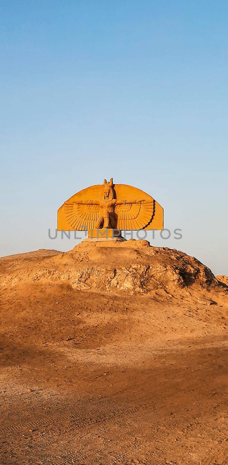 Egyptian statue, a figure on the beach in Marsa Alam, on the territory of the Hilton Hotel. High quality photo