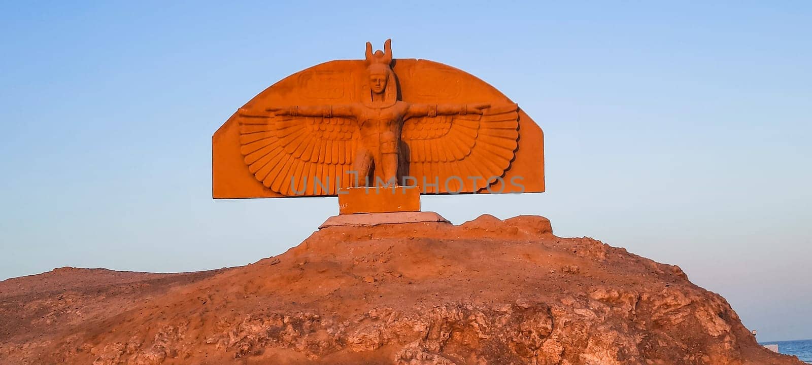 Egyptian statue, a figure on the beach in Marsa Alam, on the territory of the Hilton Hotel, 2024 April, spring by Costin