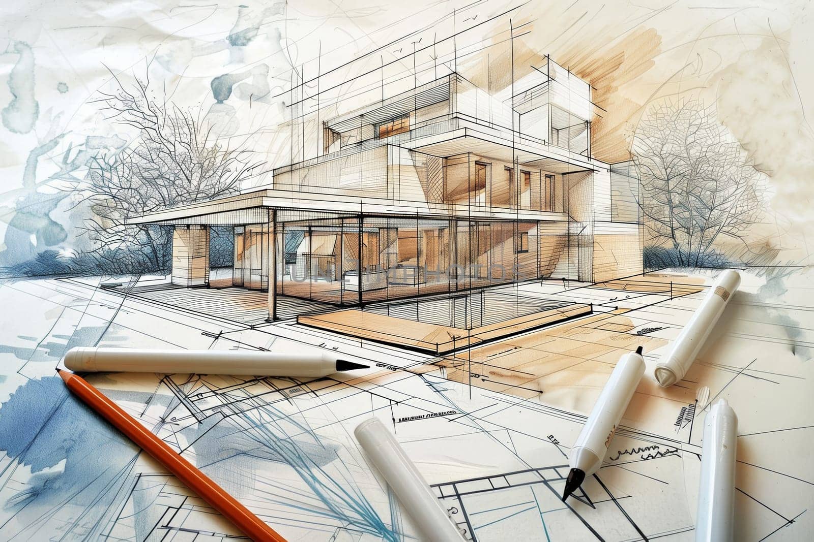 A playful illustration of a house resting atop a table, showcasing creative architectural design and renovation ideas. Generative AI by AnatoliiFoto