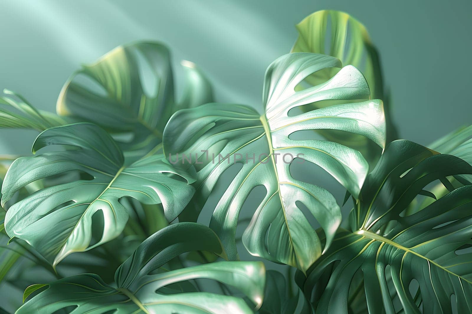 The leaves of a monstera plant are large and green by Nadtochiy