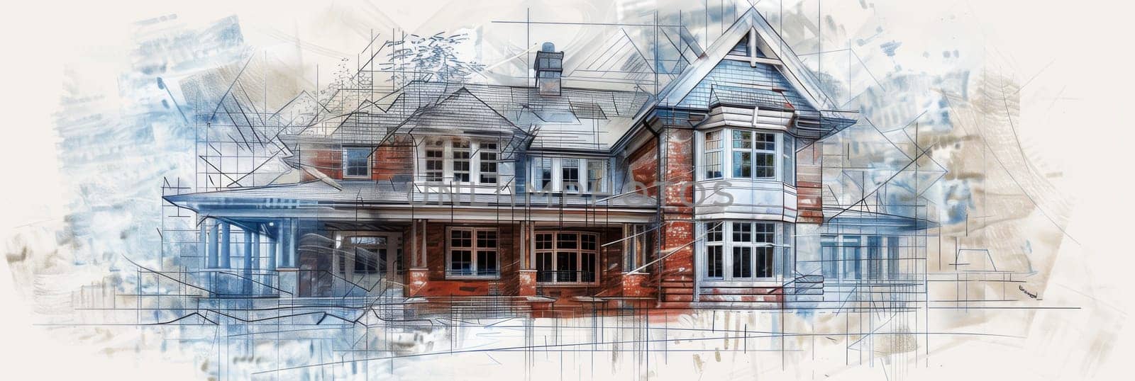 A whimsical drawing of a house featuring a multitude of windows, creating a unique and eye-catching architectural design. Generative AI by AnatoliiFoto