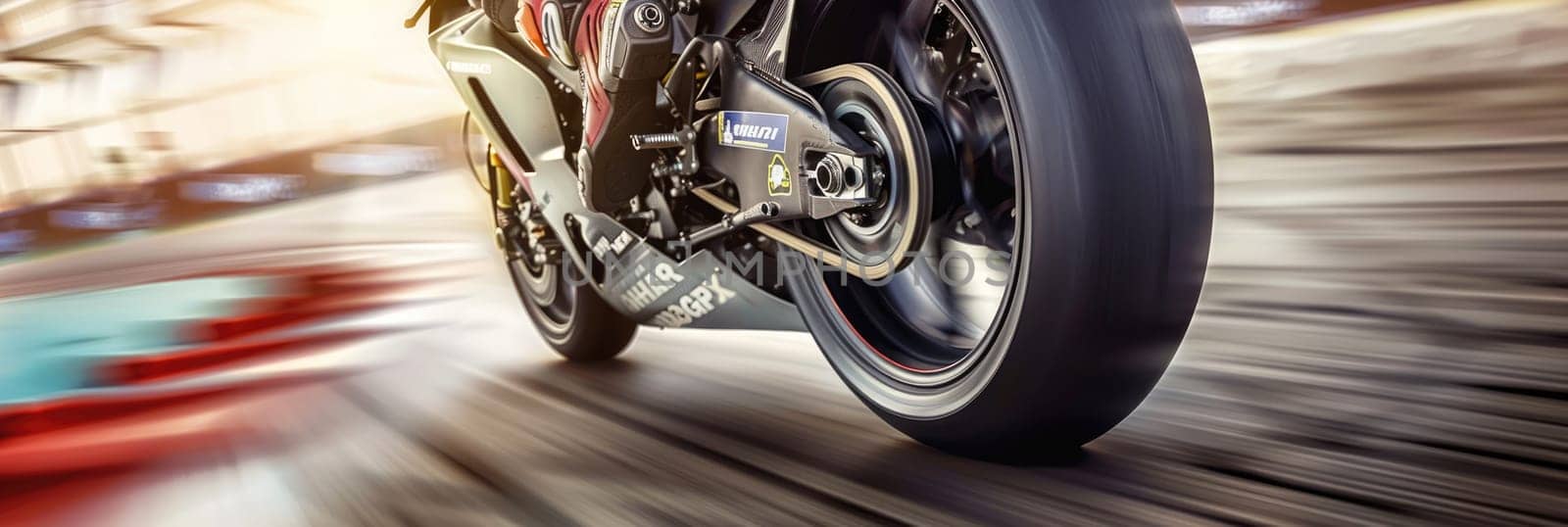 Super motorbike racing on the circuit track while driving at high speed and accelerating at full power AIG44