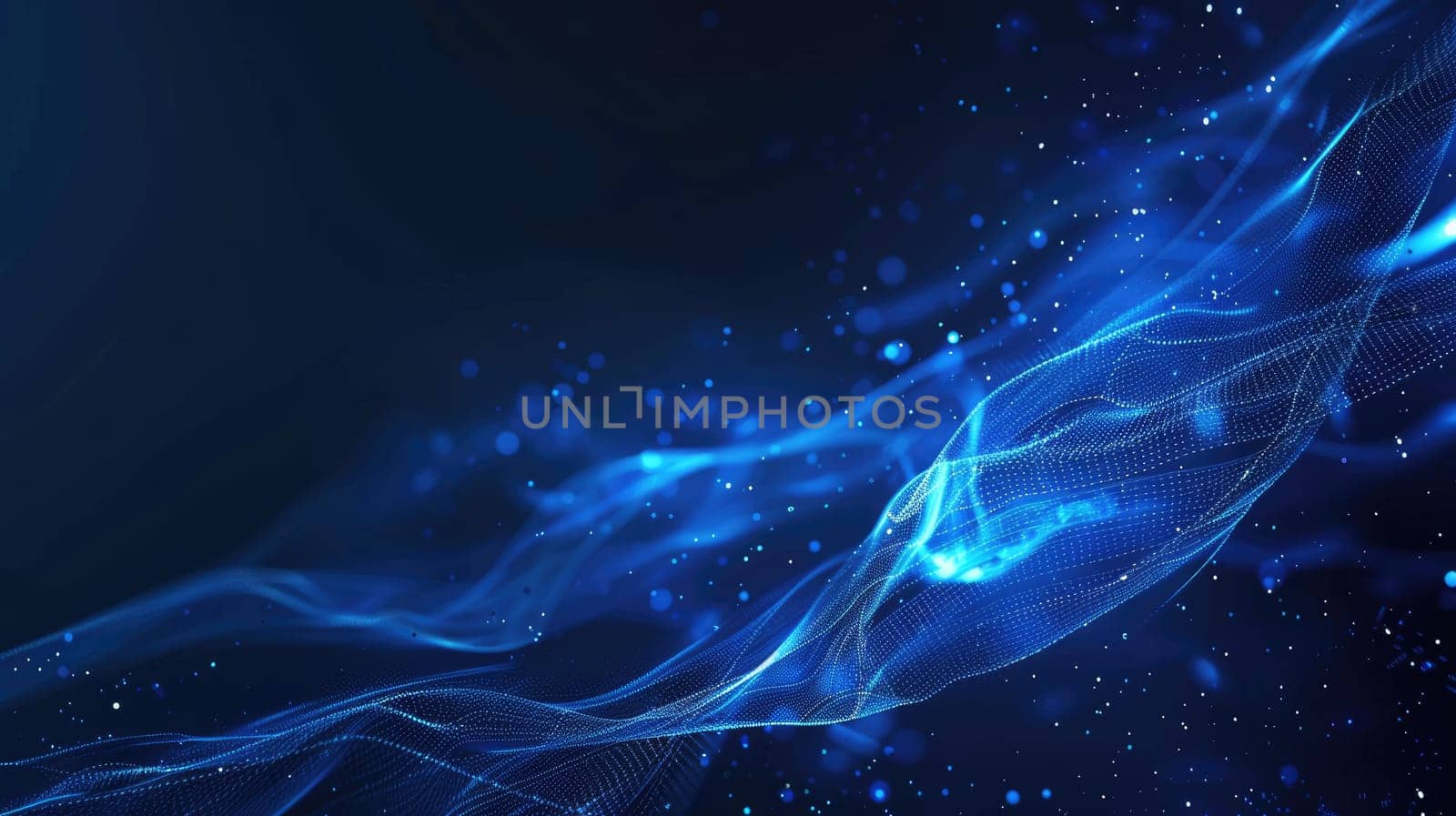 Blue abstract background with flowing wave of luminous particles AIG51A.