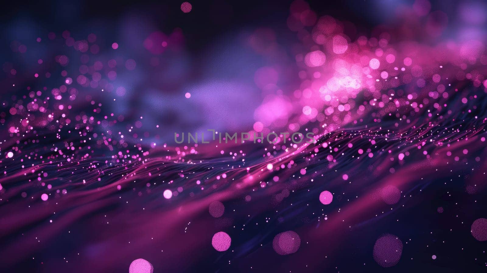 Pink and purple glowing particles form a wave pattern on a dark background. AIG51A.
