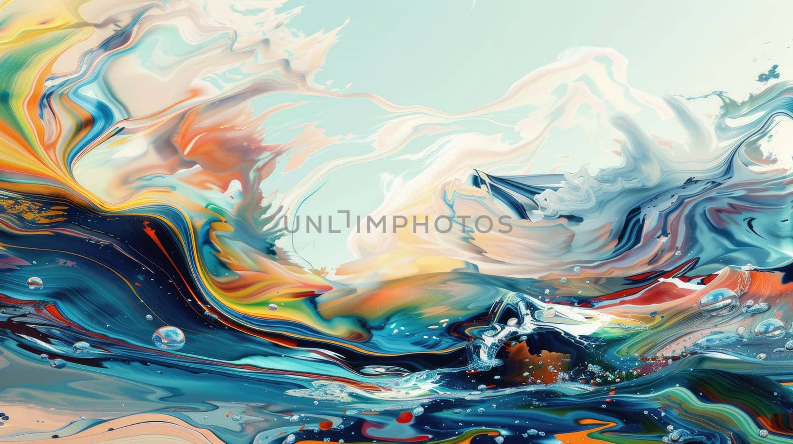 A painting depicting a wind wave in the ocean, showcasing the beauty of water resources in the ecoregion. The liquid merging with the sky in a natural landscape art AIG50