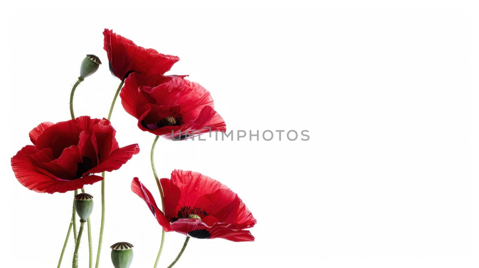 A bouquet of red flowers with a white background. The flowers are arranged in a way that they are all facing the same direction. The arrangement gives off a sense of unity and harmony