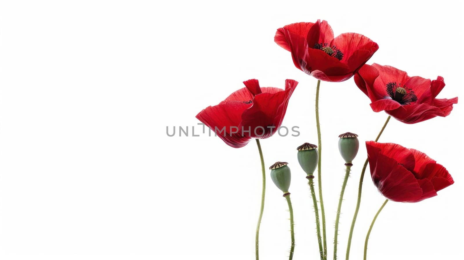 A bouquet of red flowers with a white background.