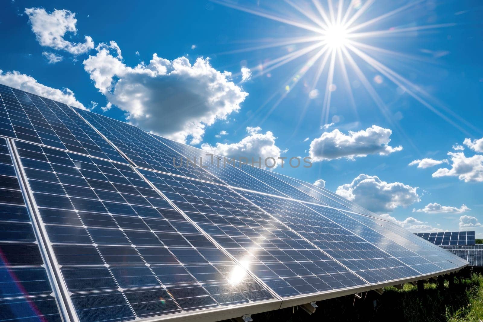 A solar panel array is shown in the sunlight by golfmerrymaker