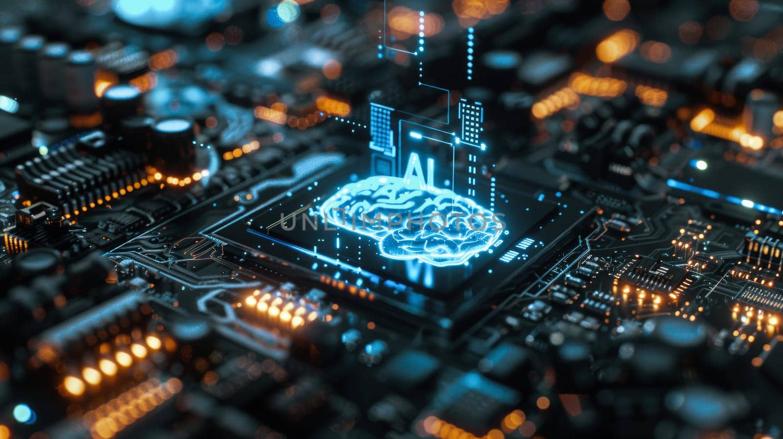 Artificial Intelligence and AI technology concept processor chip or mother board background LLMs