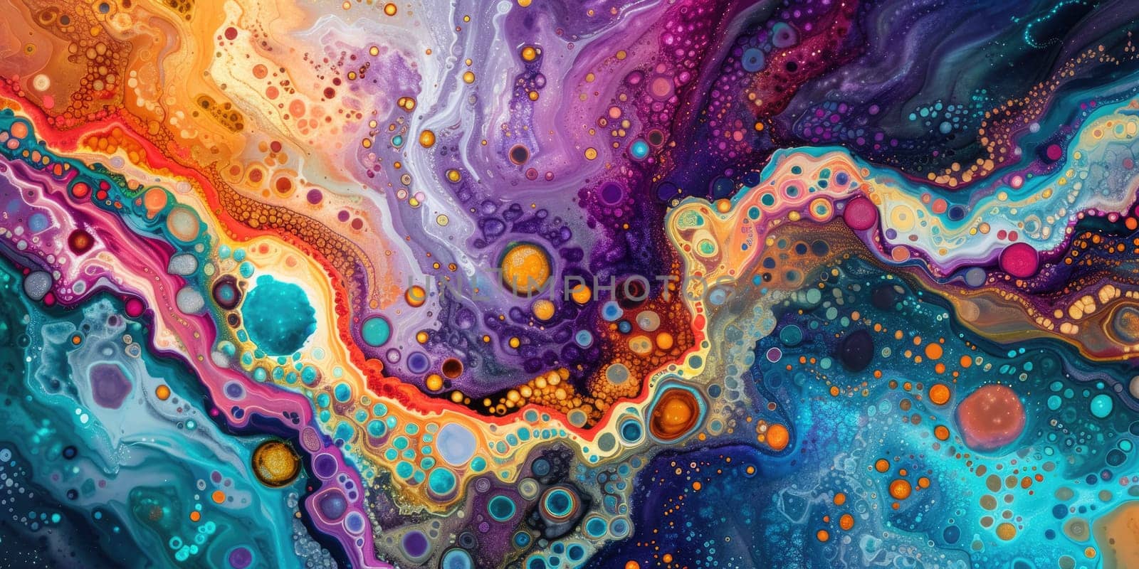 An artistic abstract acrylic painting with features various shades of various color, with lighter tones accenting the center. The paint is swirled and blended to create a dreamlike quality. AIG42.