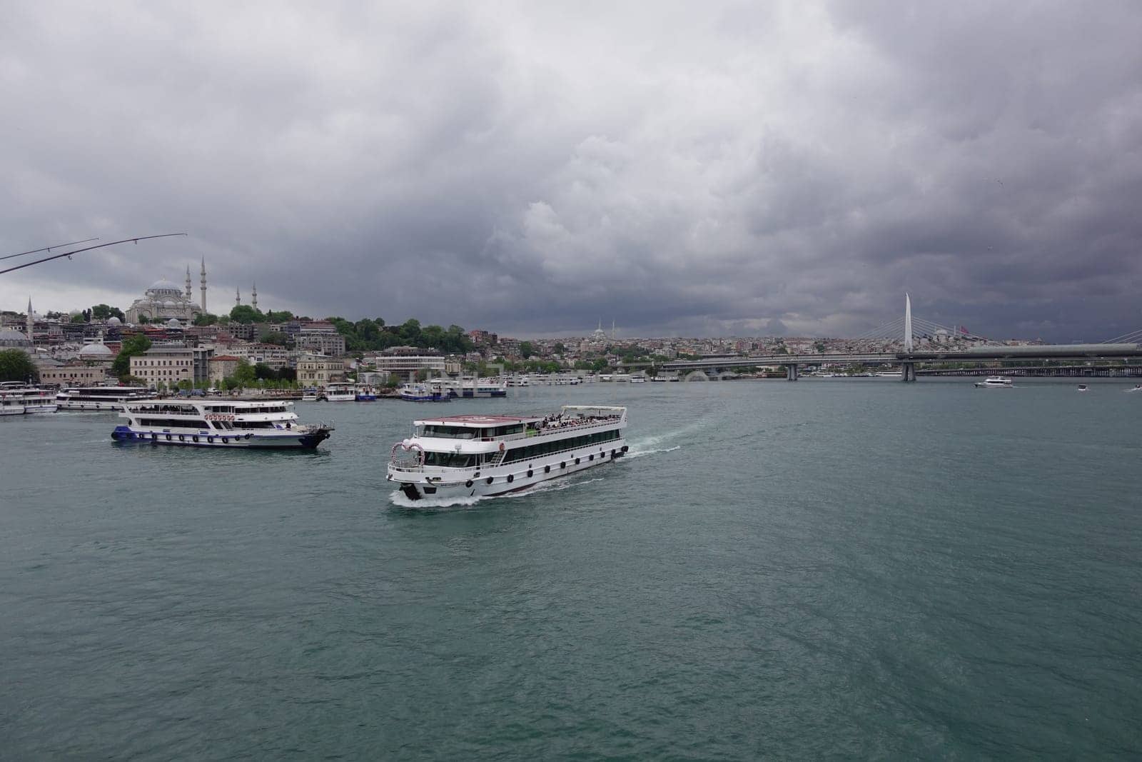 Turkey istanbul 18 july 2023. Transport ferry in the Bosphorus. Ferryboat carries passengers by towfiq007