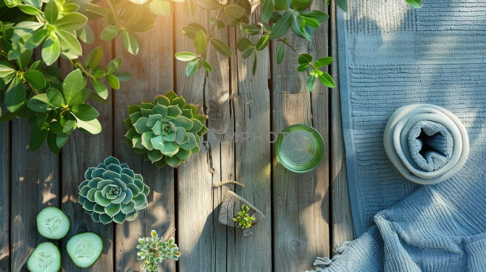 A wooden table in a building with a terrestrial plant and a vase of limes, creating a fresh and natural landscape inside the house AIG50