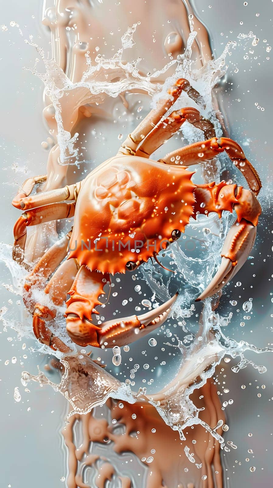 A Decapod crab, a terrestrial arthropod species, is frolicking in a stream of water. This crustacean is enjoying its aquatic habitat, showcasing its playful behavior