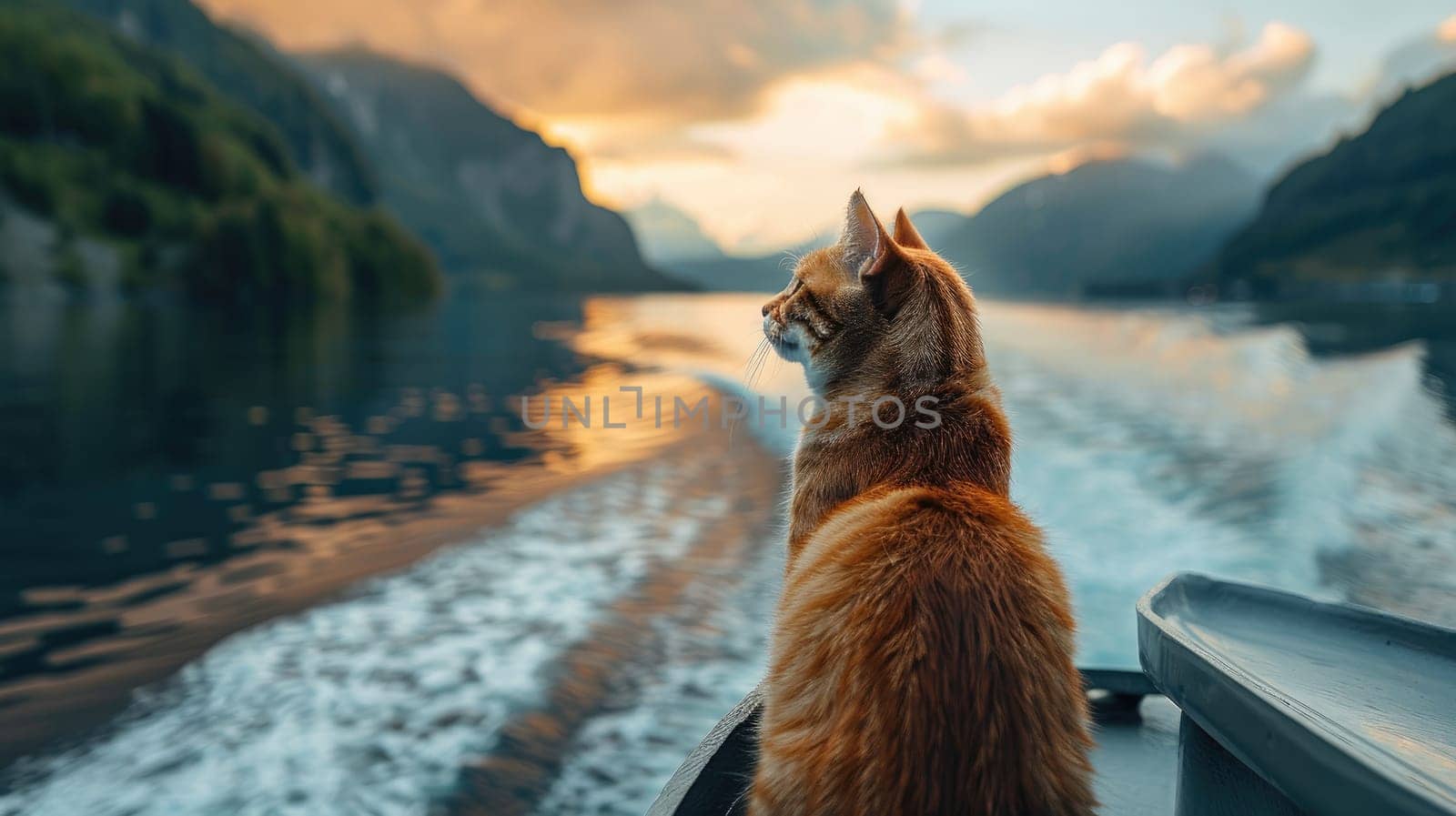 close up shot traveling by ship with dog and cat motion blur, lake view. by Chawagen