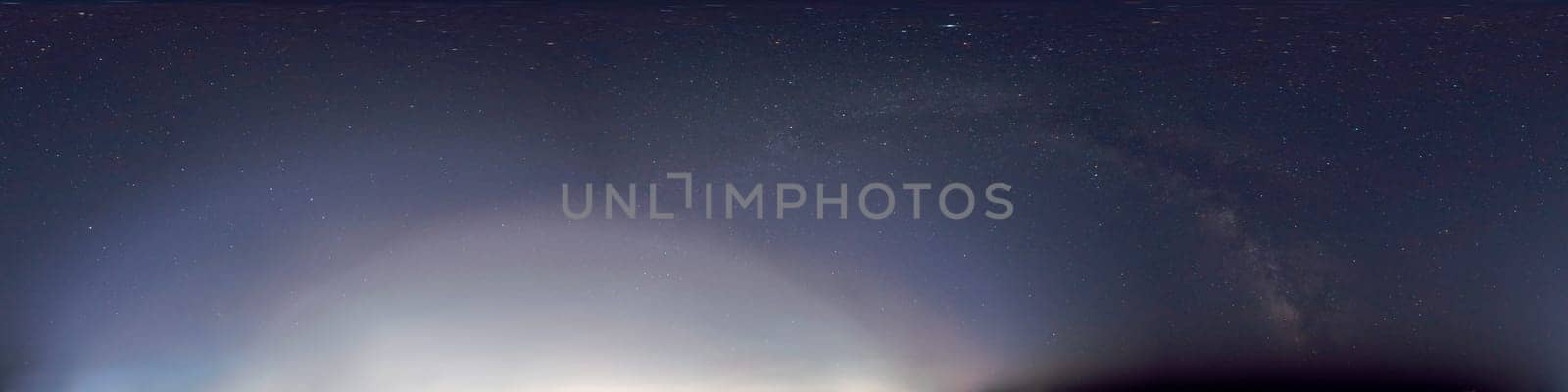 360 degree panoramic view on Arch of Milky Way and Moon