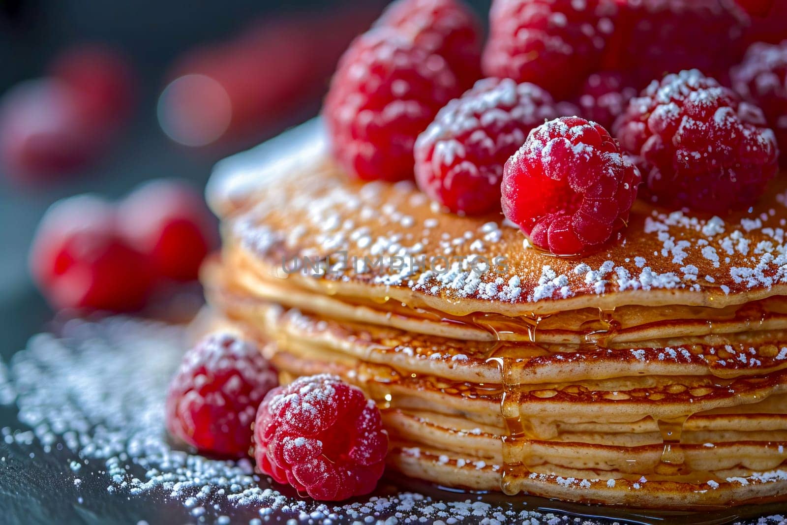 Pancakes with raspberries and honey, delicious and healthy food. by OlgaGubskaya