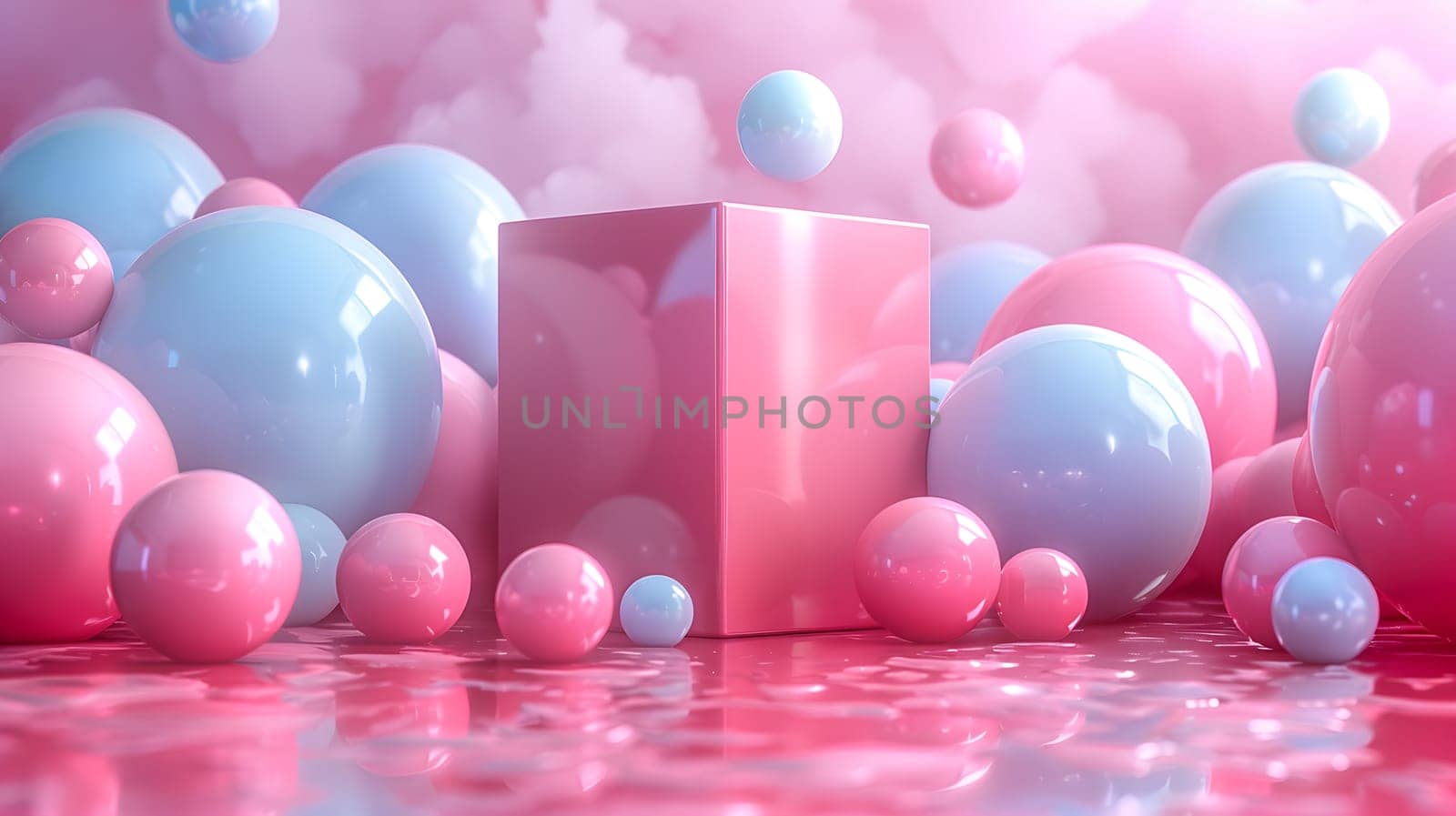 An artistic display of azure, natural material balloons in pink, aqua, magenta, and electric blue creating a beautiful pattern for a special event