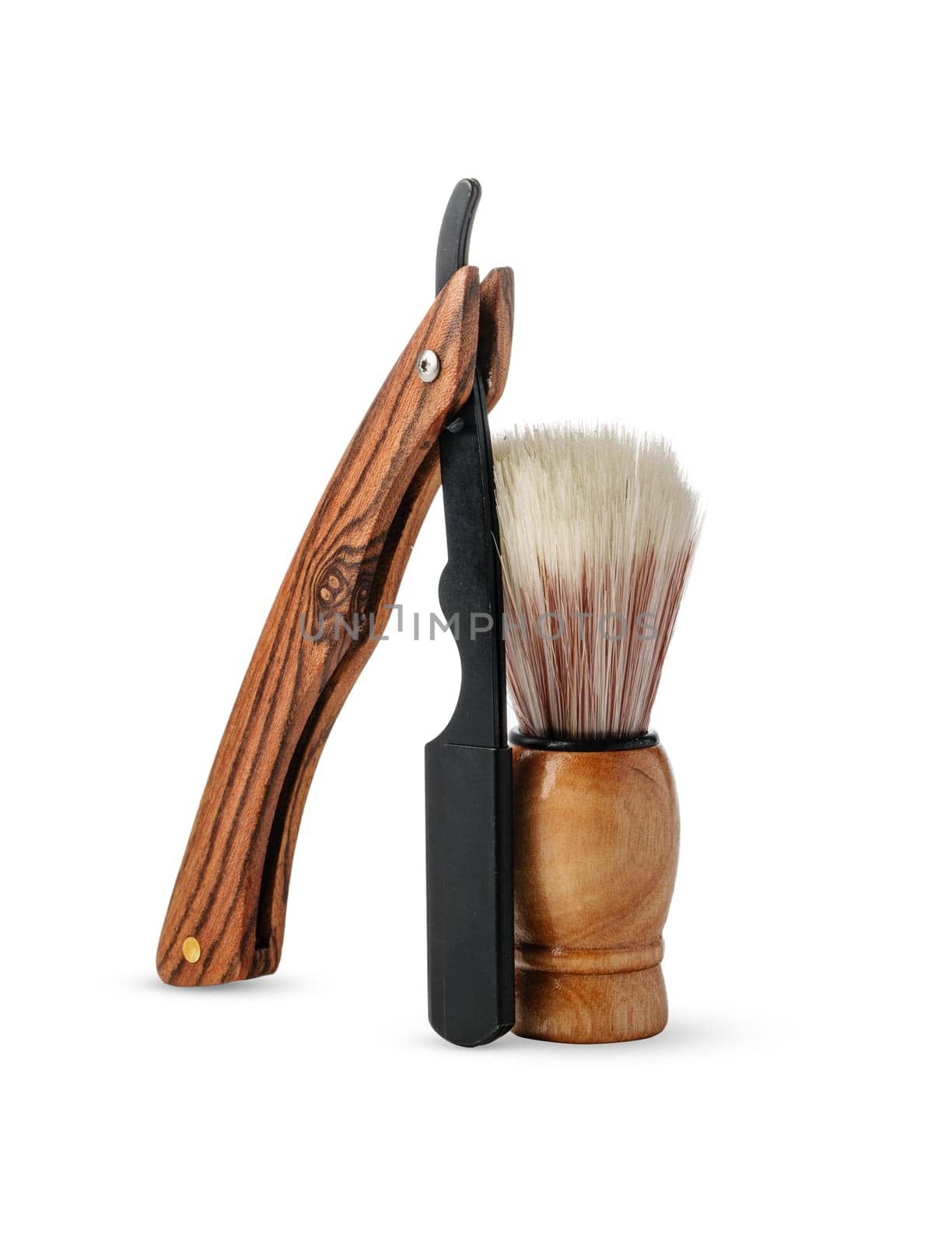 Vintage shaving razor and tools isolated on white background