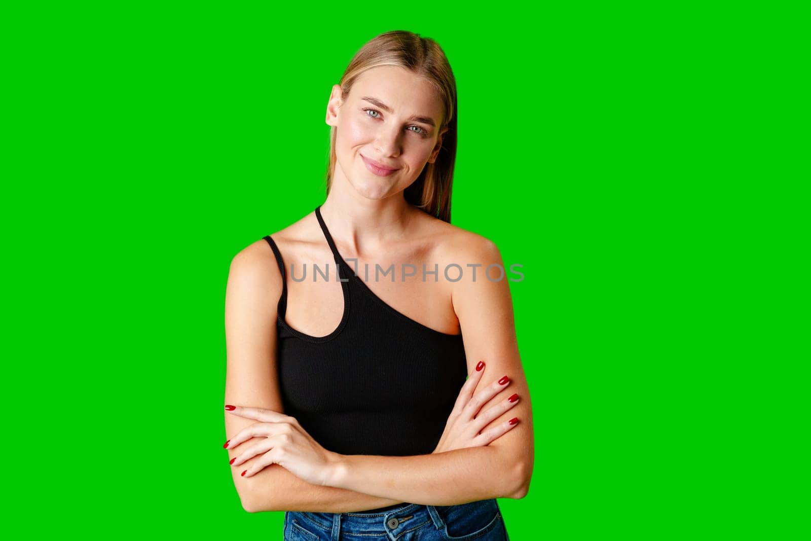 Blonde Woman in Black Tank Top Posing for Picture by Fabrikasimf