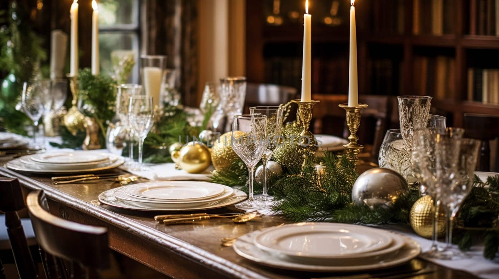 Table decor, holiday tablescape and formal dinner table setting for Christmas, holidays and event celebration, English country decoration and home styling by Anneleven