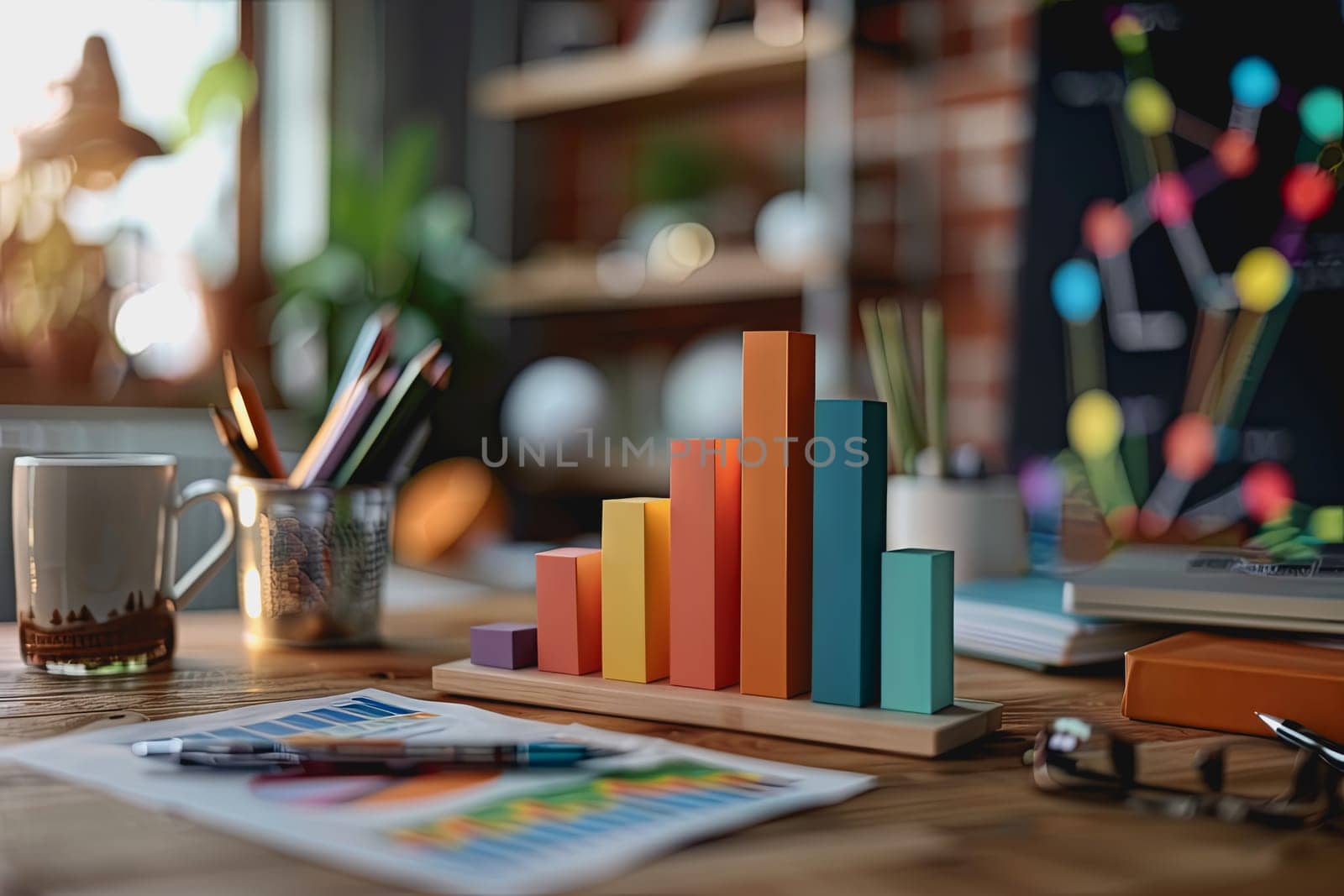 three dimensional mockup charts showing financial data and business growth. by Manastrong