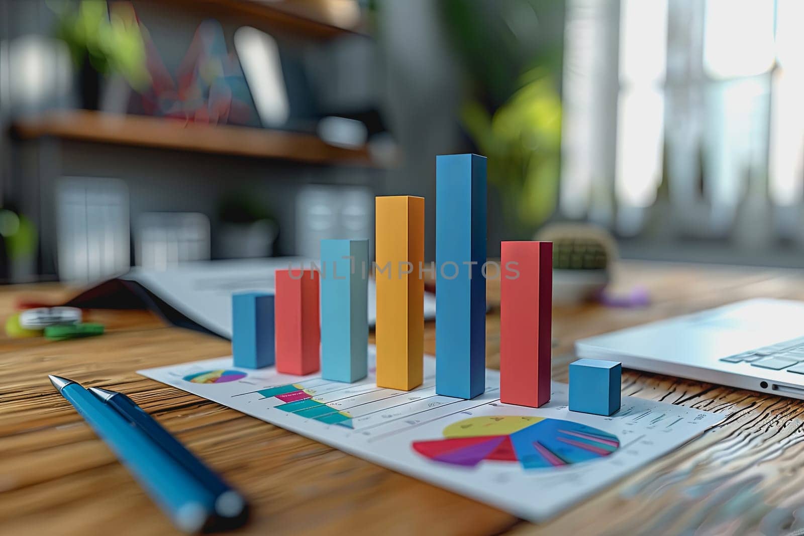 three dimensional mockup charts showing financial data and business growth. by Manastrong