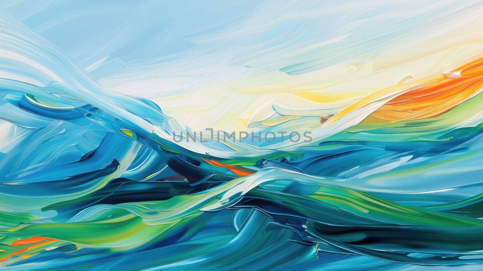 A painting depicting a wind wave in the ocean, showcasing the beauty of water resources in the ecoregion. The liquid merging with the sky in a natural landscape art AIG50