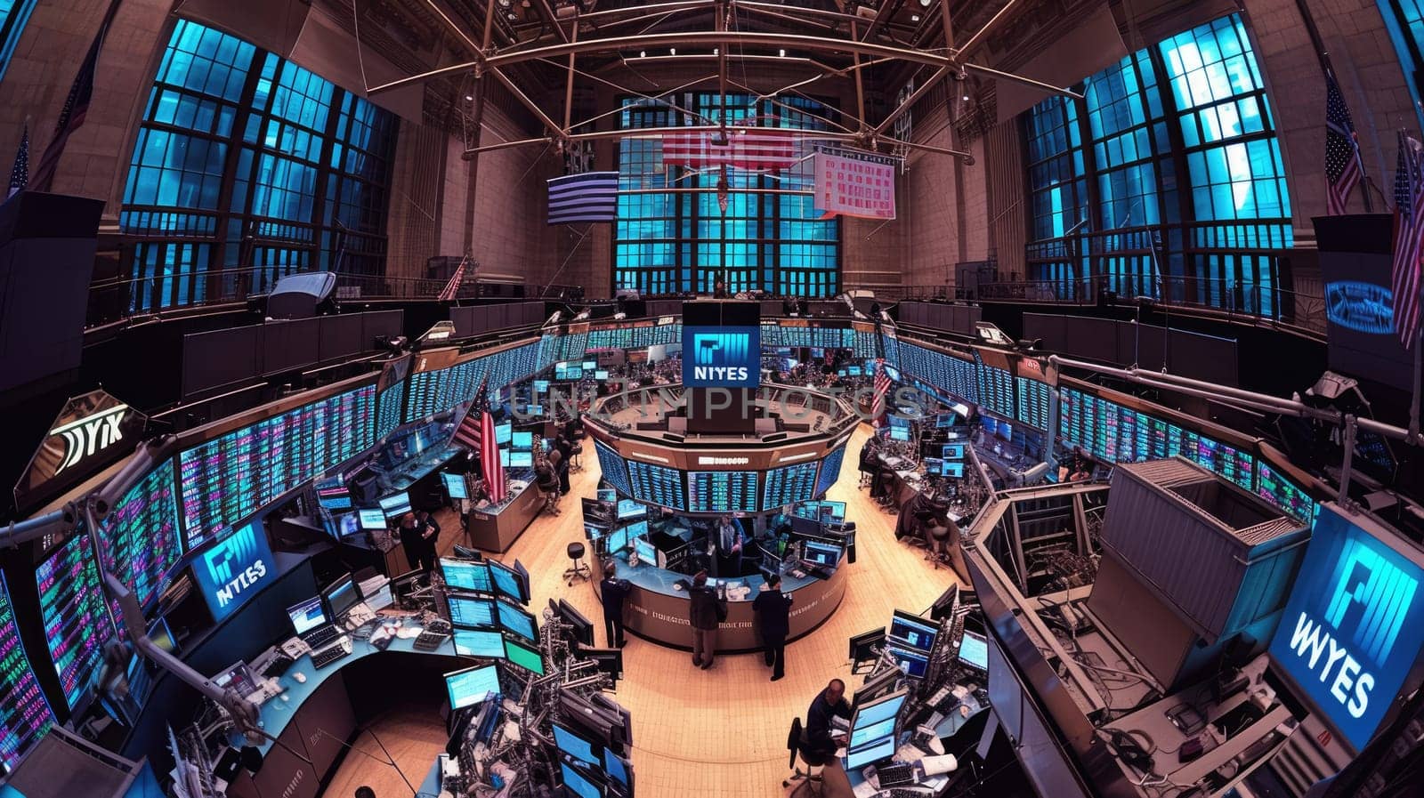 Skilled business people working and invest at financial stock market center. Professional investor talking and planning to invest money while exchanging money currency and trading stock market. AIG42.