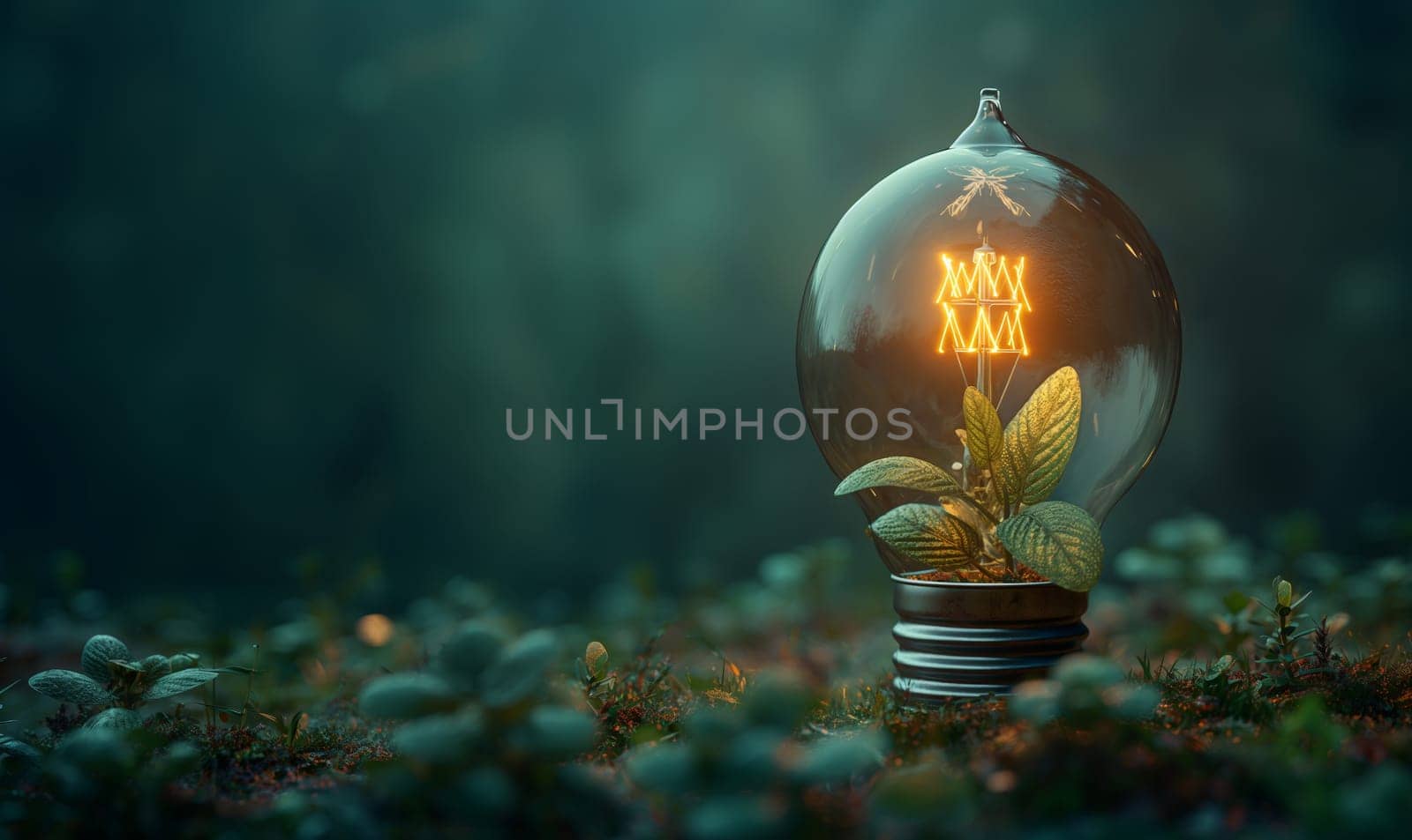 Light Bulb With Plant Inside. Generative AI by Fischeron