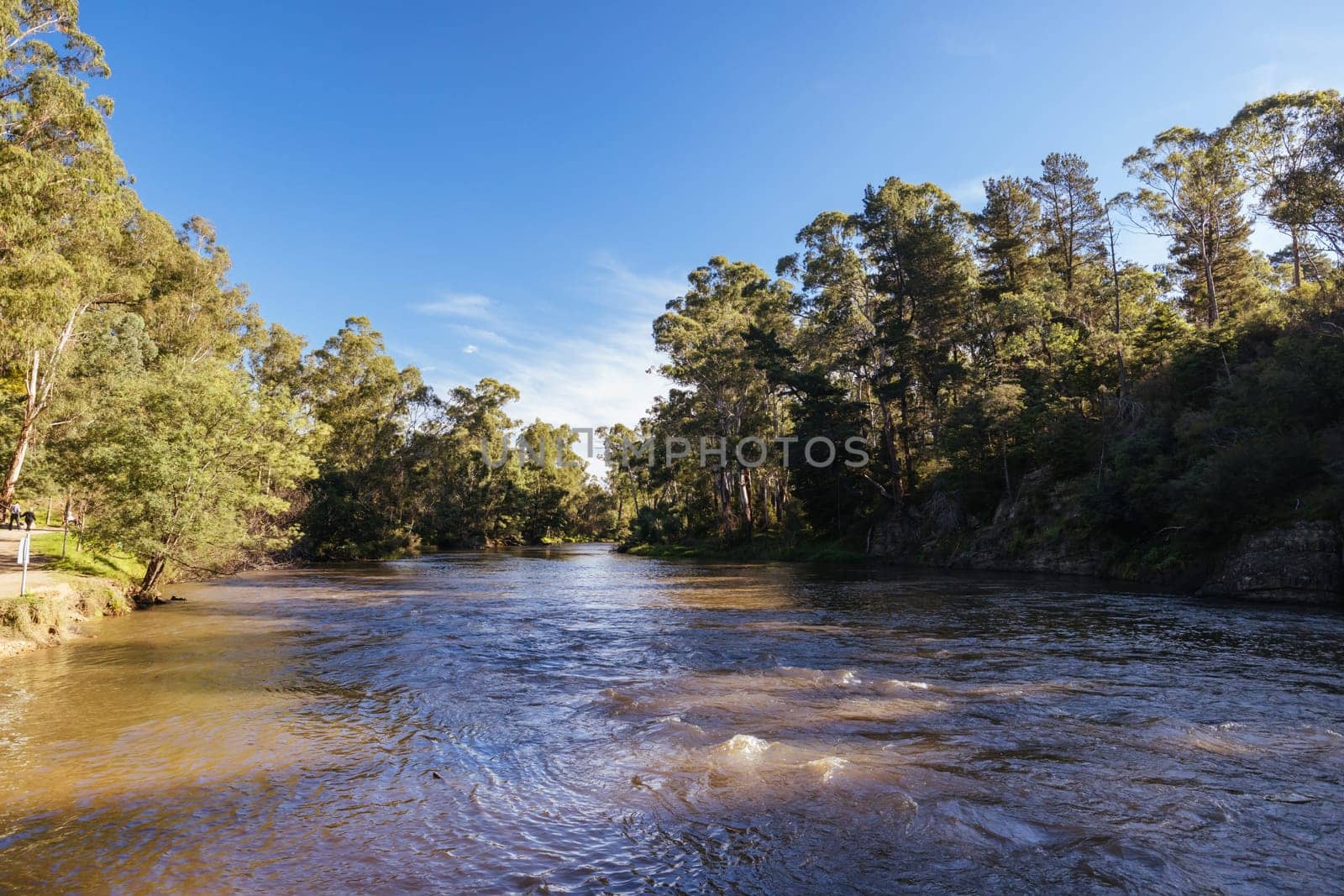 Warrandyte River Reserve and surrounding landscape on a cool autumn day in Warrandyte, Victoria, Australia.