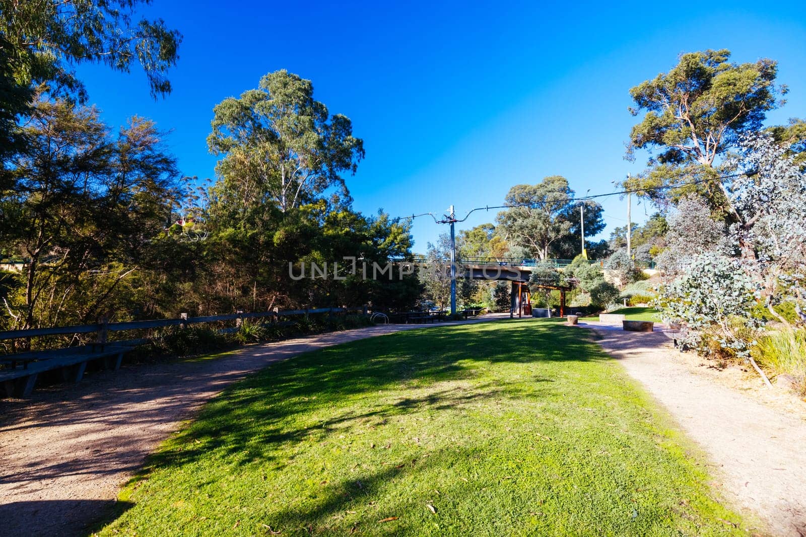 Warrandyte River Reserve and surrounding landscape on a cool autumn day in Warrandyte, Victoria, Australia.