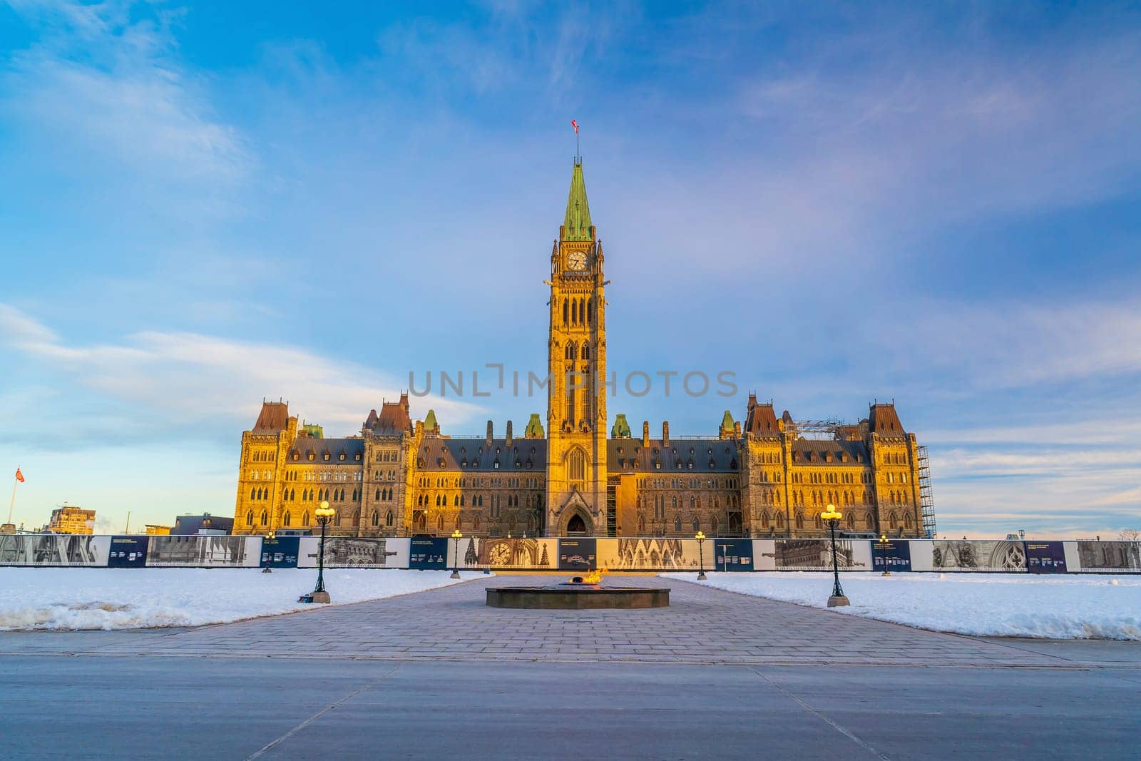 Downtown Ottawa city skyline, cityscape of Ontario Canada at sunrise